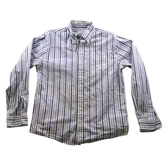 Brooks Brothers Mens Shirt Medium Pinstriped Long Sleeve Button Down Blue White - Picture 1 of 12
